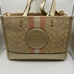 Coach Beige and Pink Stripe Tote